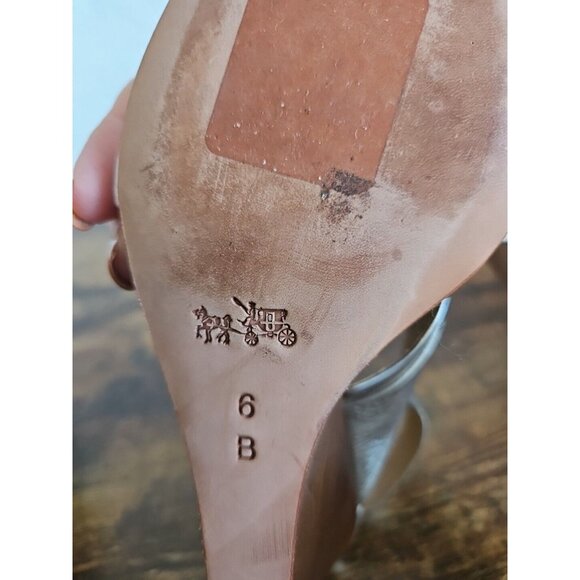 COACH New York Randy Silver Wedge Sandles SZ 6 Sling back holidays party Barbie - Picture 7 of 13